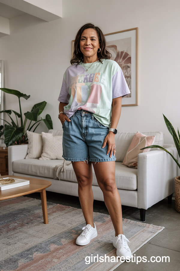 Graphic Tee with Denim Shorts