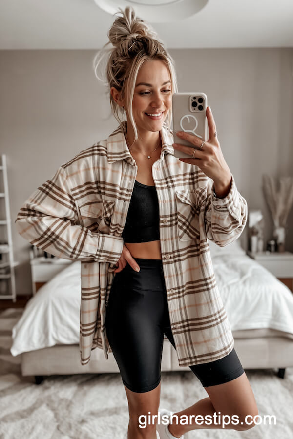 Flannel Shirt and Biker Shorts