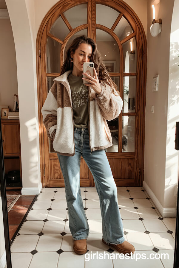 Sherpa Jacket with Flared Jeans