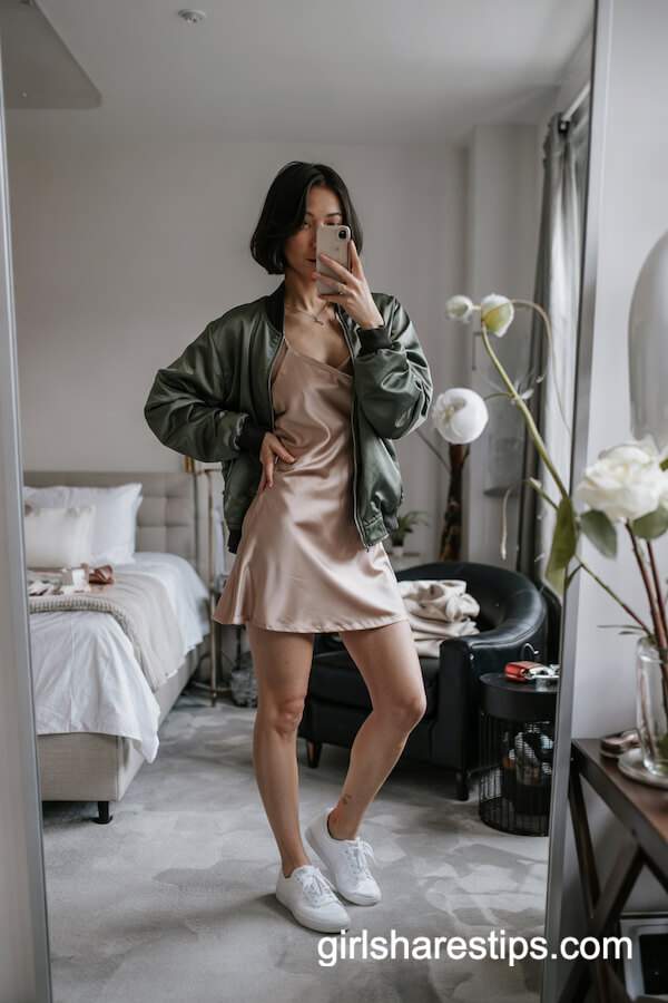 Satin Slip Dress & Bomber Jacket Combo
