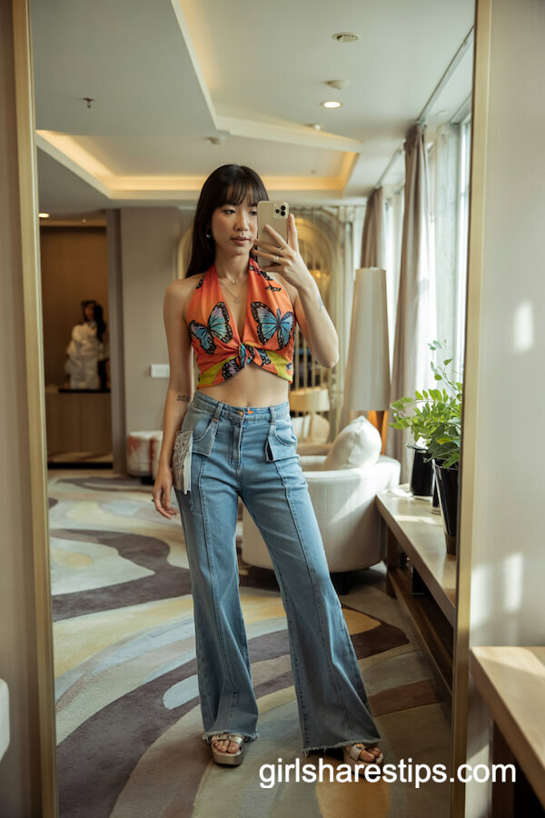 Butterfly Halter Top & Flared Jeans