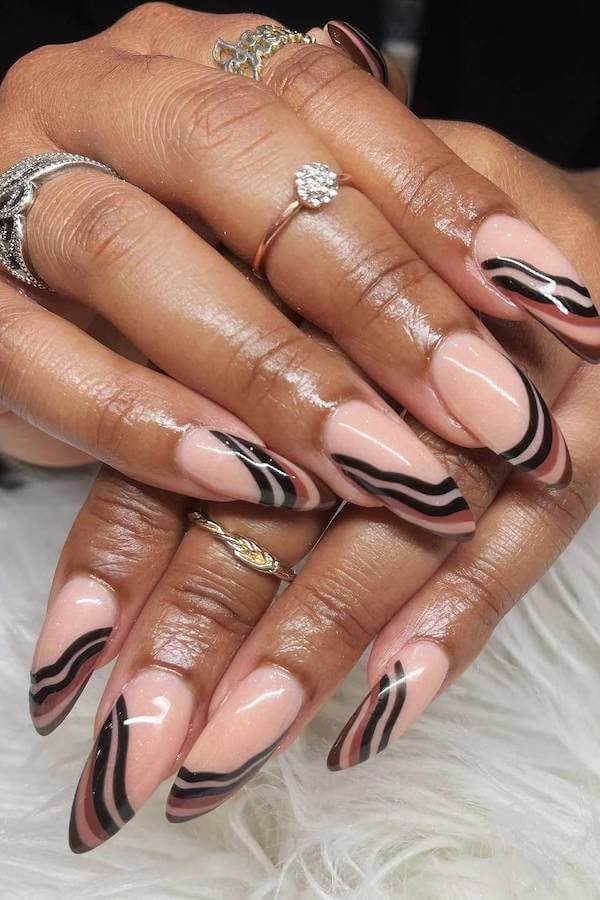 Brown Wavy French Tip Nails