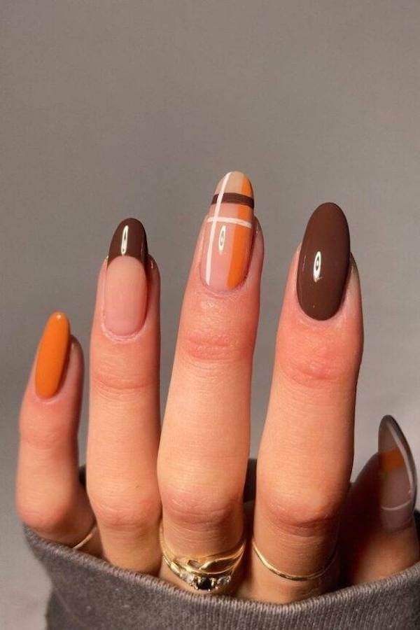 Fall Plaid and Solid French Tip Nails