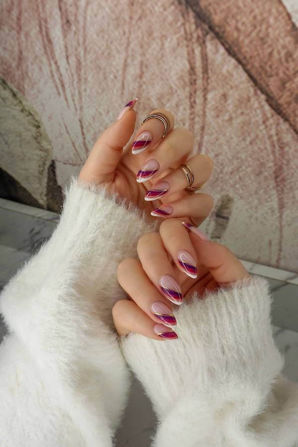 Burgundy Abstract French Tip Nails