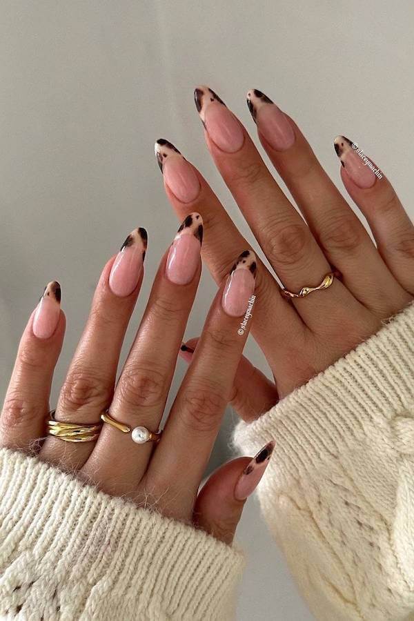Tortoiseshell Swirl French Tip Nails
