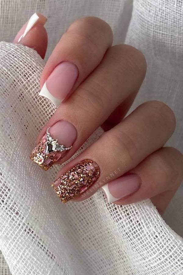 Rose Gold Glitter French Tips