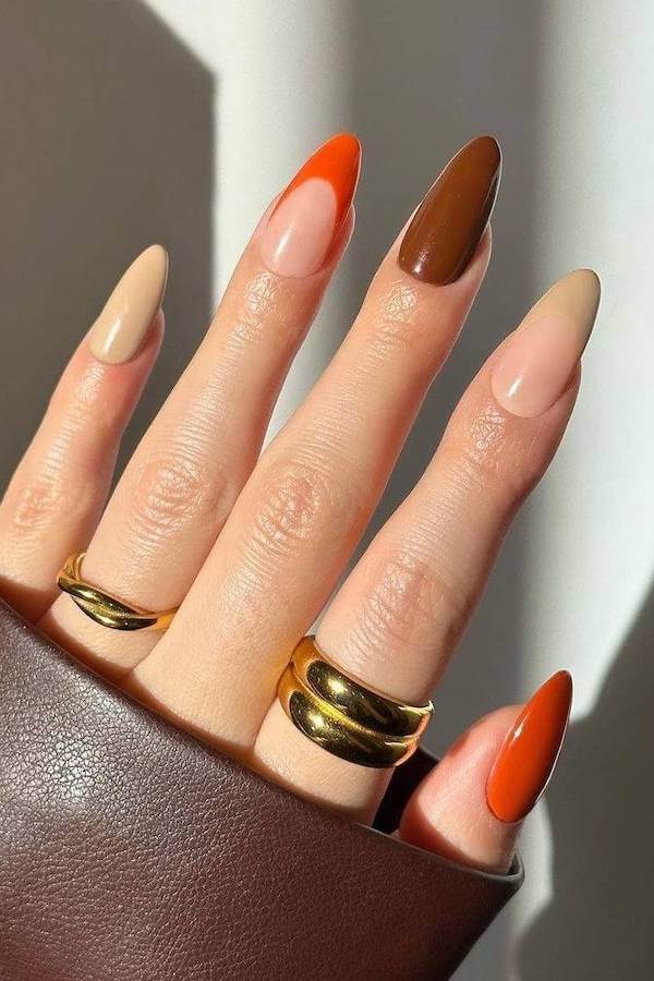 Multicolor Autumn French Tips