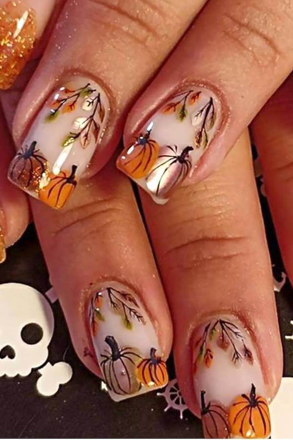 Pumpkin Patch French Tip Nails