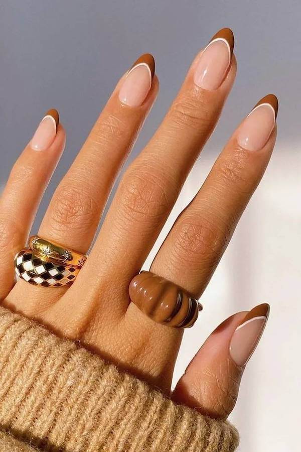 Brown Double French Tip Nails