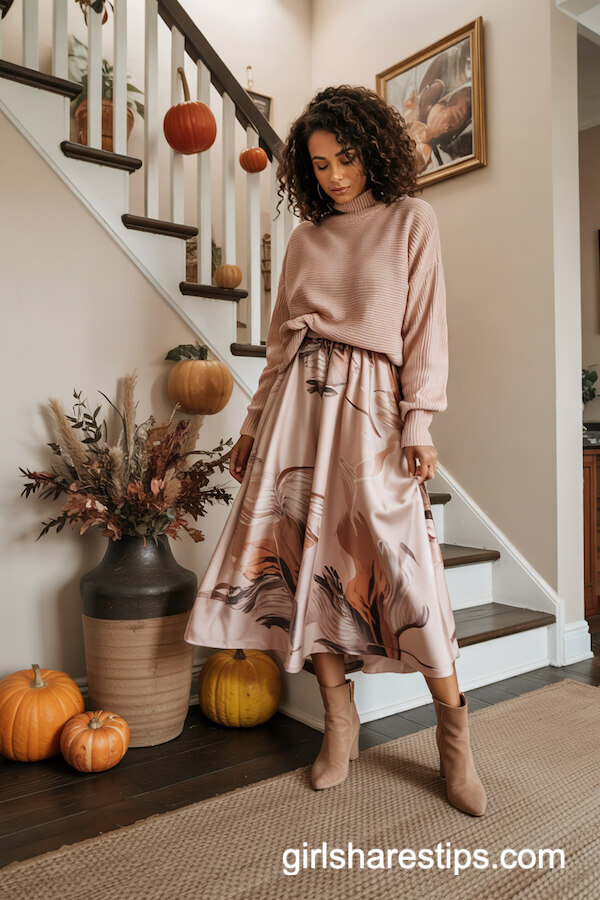 Blush Oversized Sweater and Midi Skirt