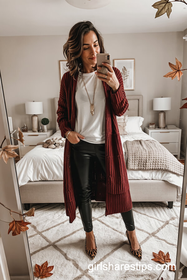 Chunky Cardigan and Animal Print Flats
