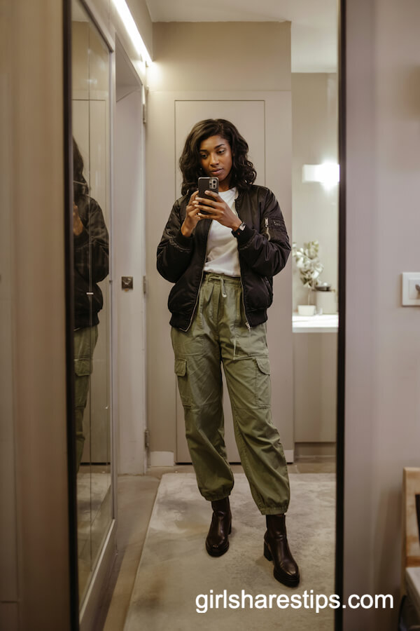 Cargo Pants with Bomber Jacket and Tee