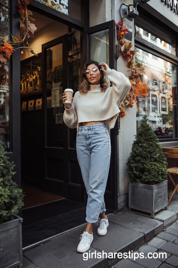Cropped Sweater and High-Waisted Mom Jeans