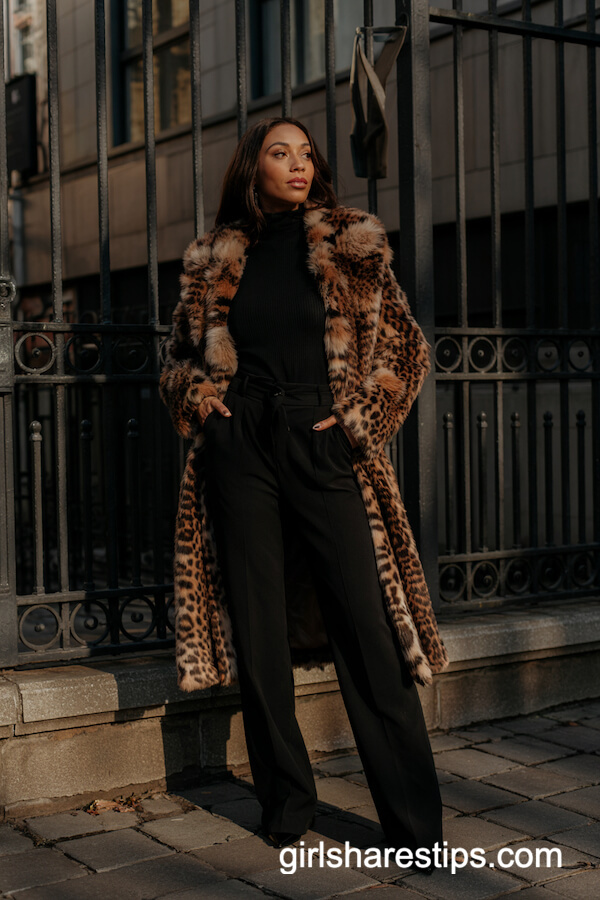 All-Black Outfit with Leopard Print Coat