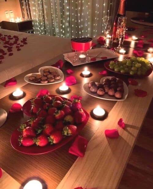 Valentines Day table setting for a hotel room