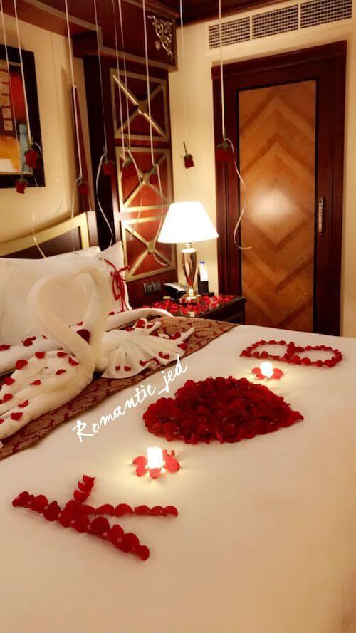 romantic hotel room set up