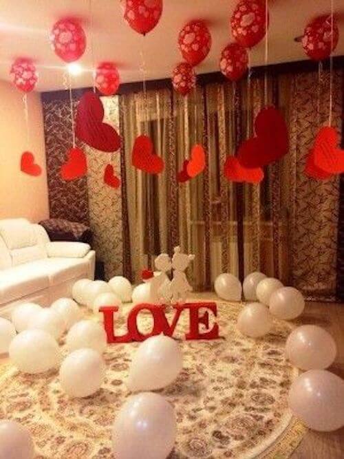 white and red simple Valentines room decoration ideas
