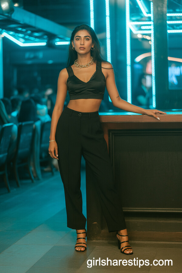 Black Crop Top with High-Waisted Pants