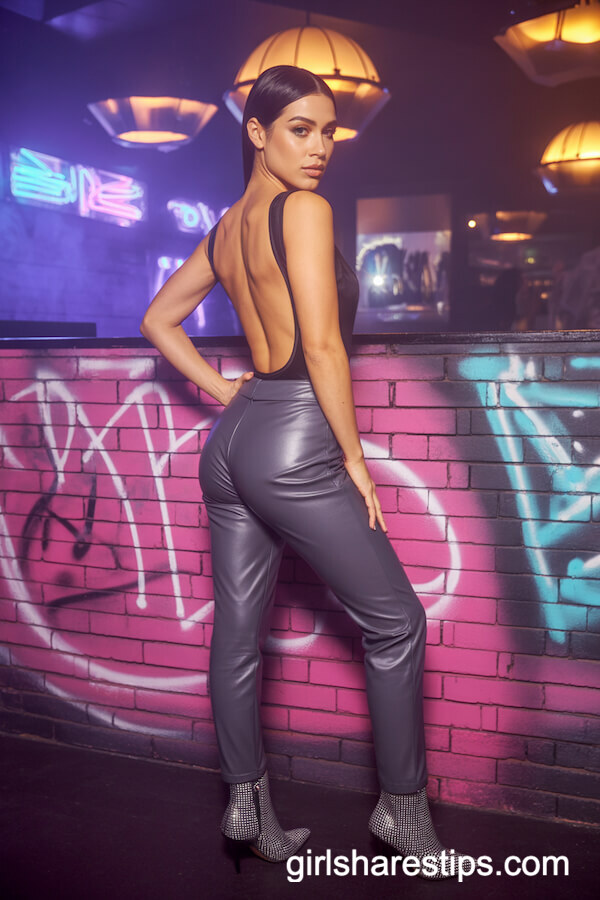 Backless Black Bodysuit with Leather Pants