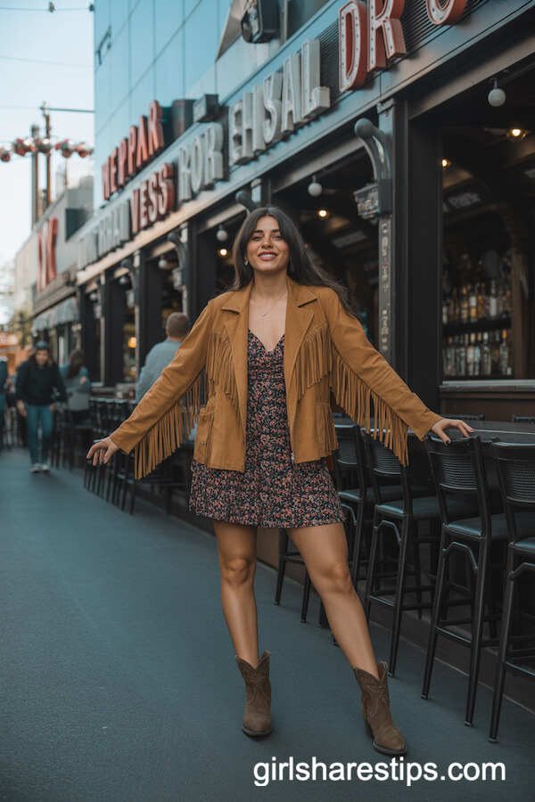 Floral Minidress with Fringe Jacket