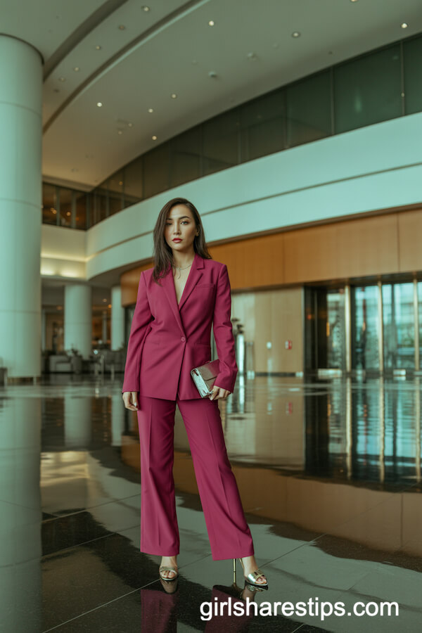 Bold-Colored Tailored Pantsuit