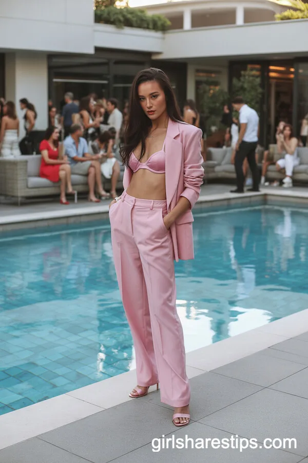 Pink Tailored Suit Separates with Matching Bralette