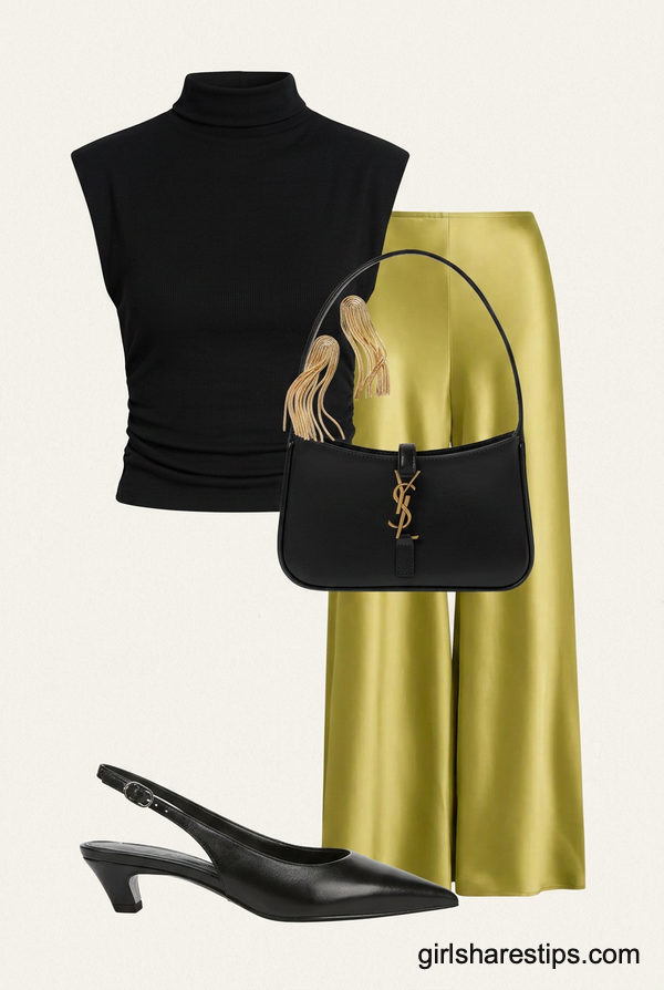 Effortless Luxury: Chartreuse Satin & Classic Black