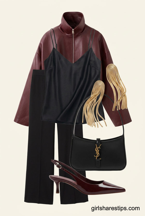 Modern Edge: Deep Burgundy Leather & Liquid Silk