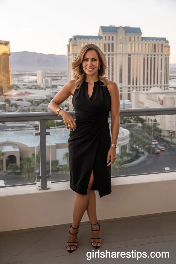 Classic Black Cocktail Dress with Strappy Heels