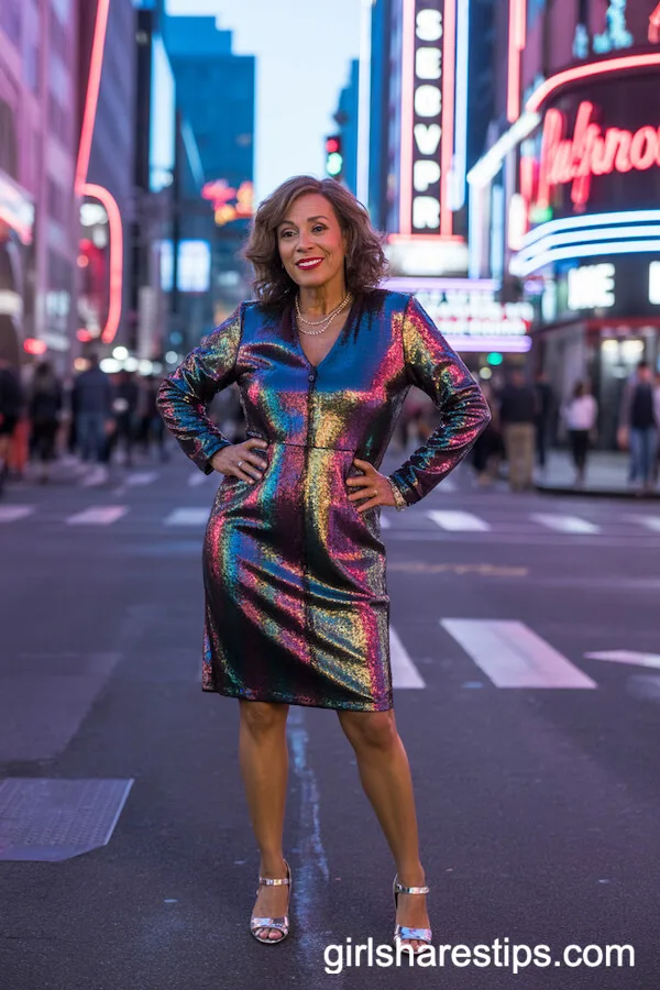 Multi-Colored Sequin Dress with Metallic Heels