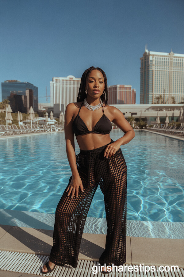 Black Bikini and See-Through Mesh Pants for Bold Style