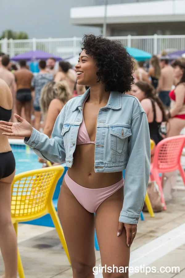 Pastel Bikini Paired with Cropped Denim Jacket