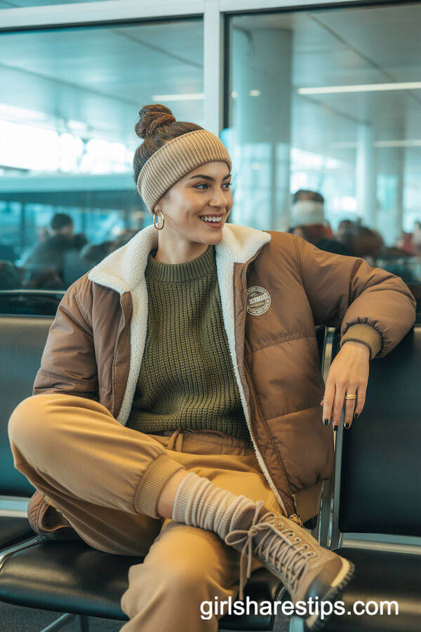 Sherpa-Lined Bomber with Knit Sweater and Joggers