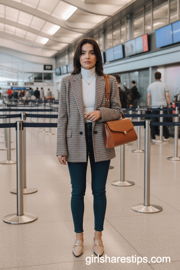 Plaid Blazer and Turtleneck with Skinny Jeans