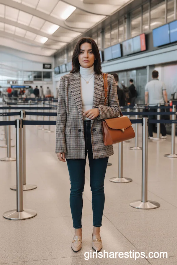 Plaid Blazer and Turtleneck with Skinny Jeans