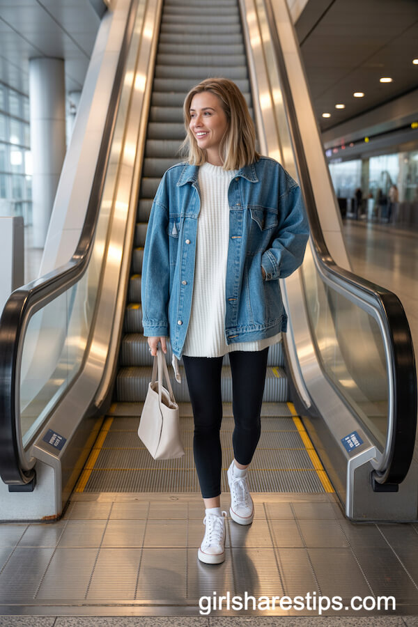 Oversized Denim Jacket and Knit Sweater Combo