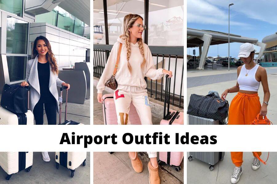 collage of airport outfit ideas