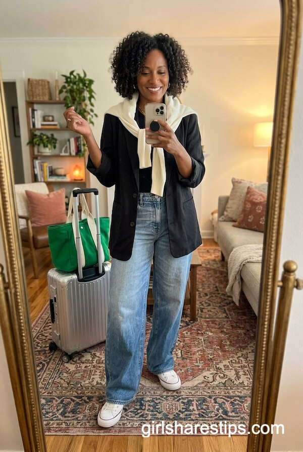 Black Blazer and Baggy Jeans