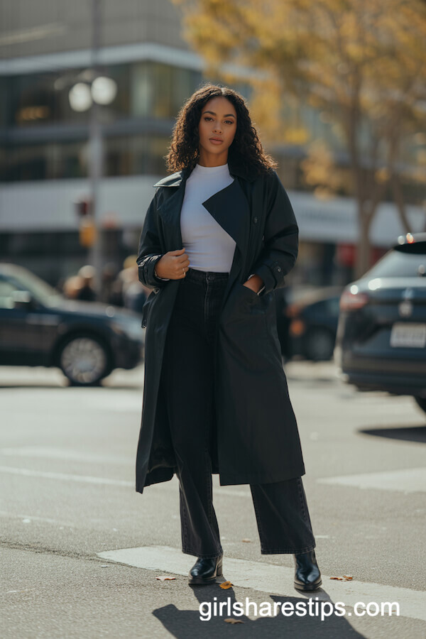 Classic Black Trench Coat And Ankle Boots