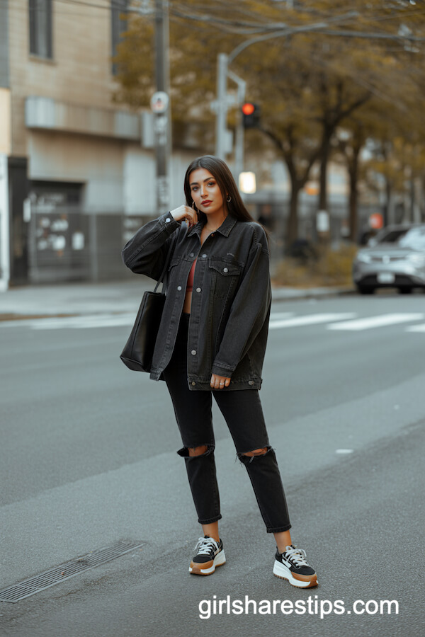 Oversized Denim Jacket & Ripped Jeans