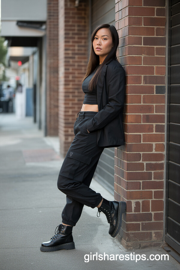 Black Cargo Pants & Cropped Top