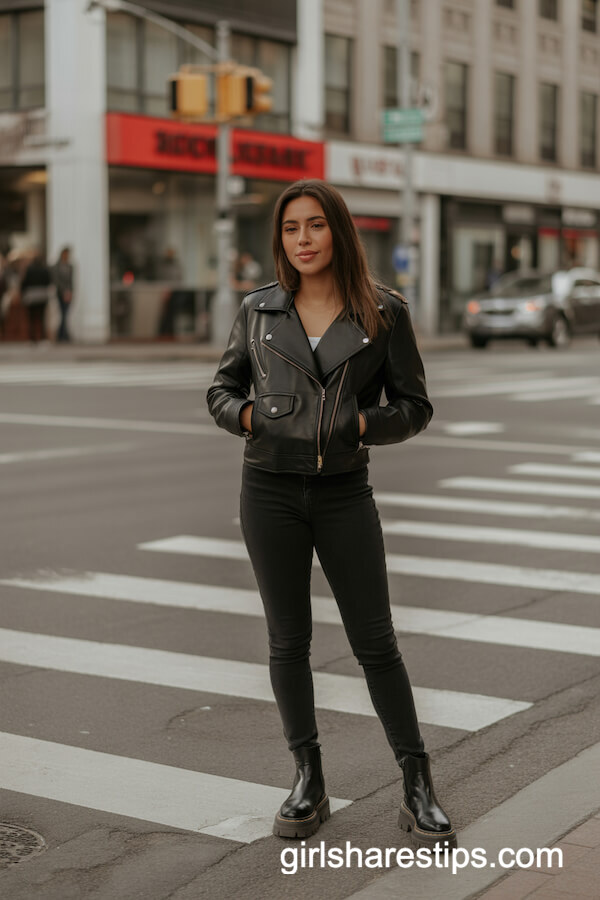 Black Leather Moto Jacket & Chunky Boots