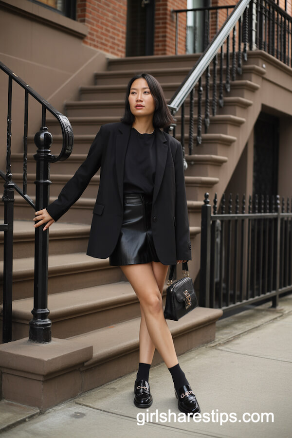 Oversized Blazer & Mini Skirt with Loafers