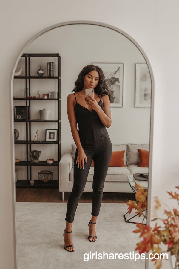 Sleek Black Jumpsuit & Heeled Sandals
