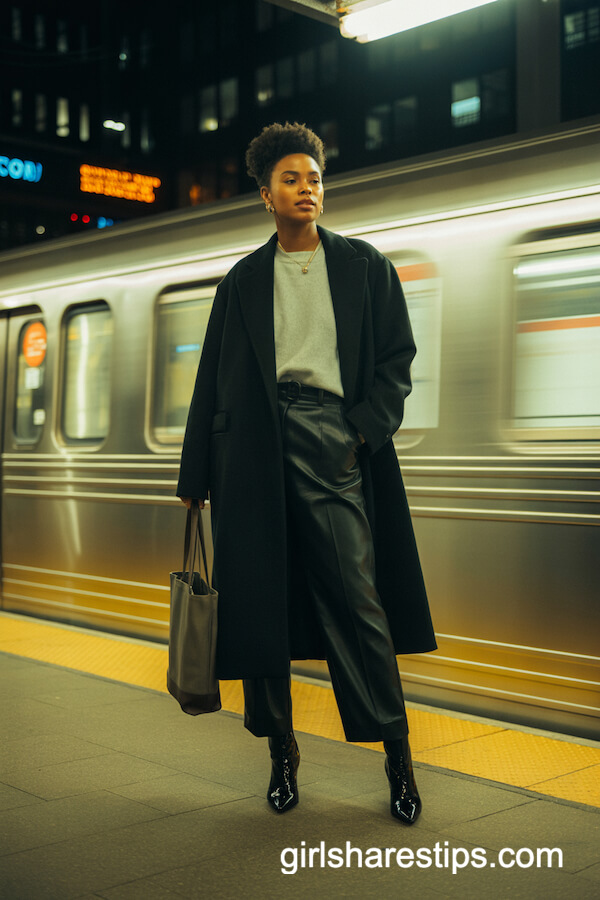 Tailored Black Overcoat And Heeled Booties