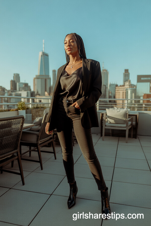 Silk Camisole, Oversized Blazer, Skinny Jeans