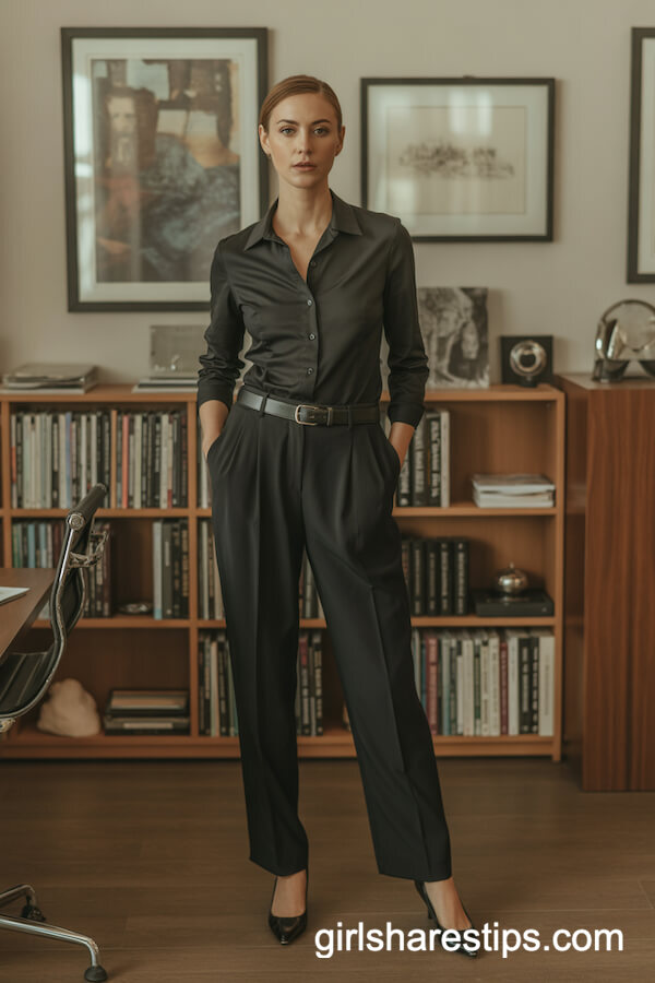 Timeless Black Button-Up Shirt and Trousers