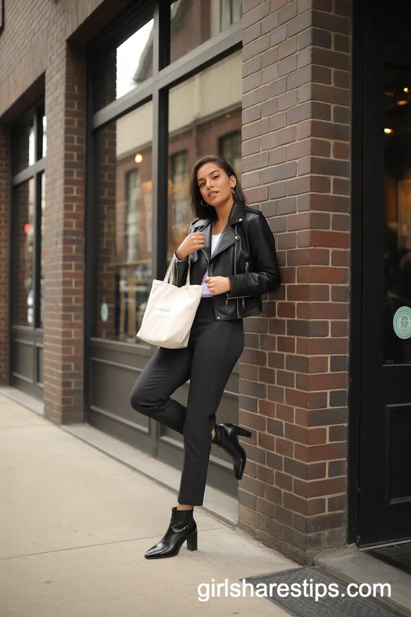 Black Moto Jacket and Slim Trousers