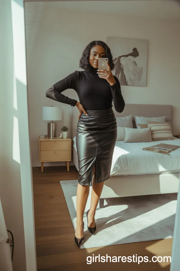 Fitted Turtleneck with High-Waisted Pencil Skirt