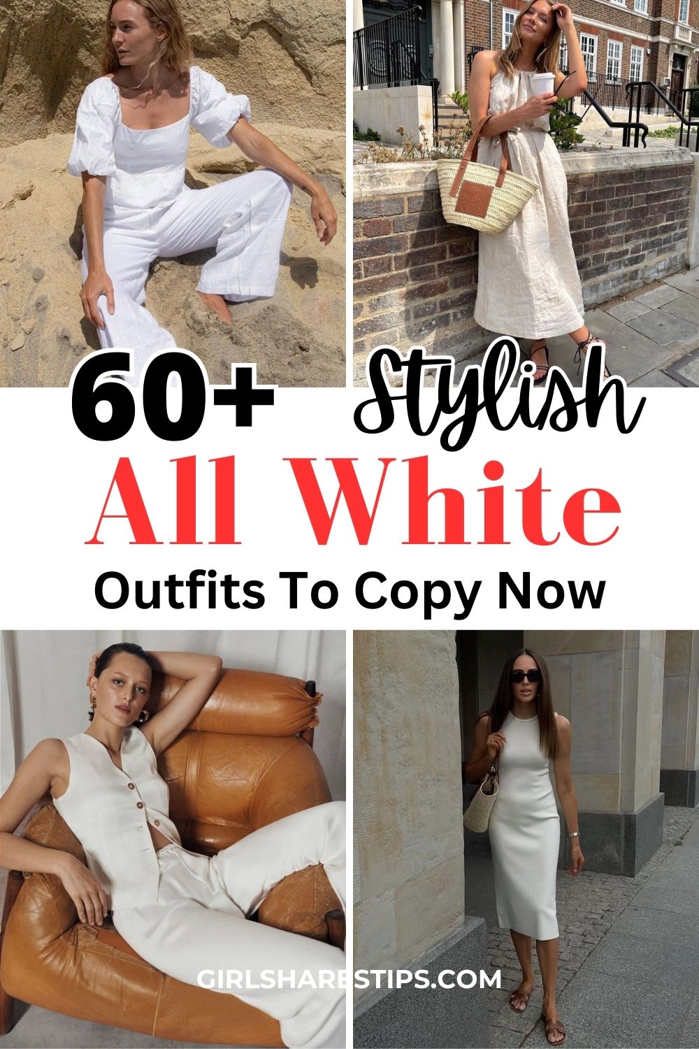 all white outfits collage